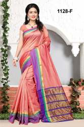 Cotton silk saree with contras blouse