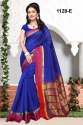 Cotton silk saree with contras blouse thumb 1