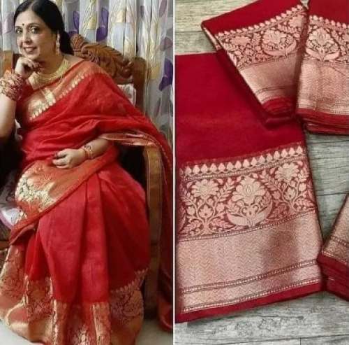 Handloom Linen Banarasi Silk Saree by Super Fine Fabrics