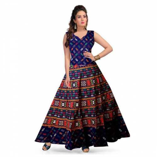 A-Line Cotton Sanganeri Floral Print Maxi Dress