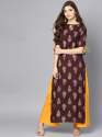  Brown Foil Print Long Length Kurta with Palazzo
