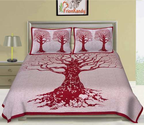 Dry tree Double Bed Sheet with 2 Pillow Covers by Kismat Collection