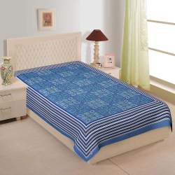 Jaipuri Blue Printed Cotton Single Bed Sheet