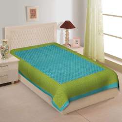 Jaipuri Turquoise Printed Cotton Single Bed Sheet
