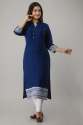 Women's Solid Rayon Calf Length Blue Kurta