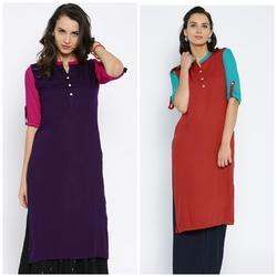 Plain Rayon Color Block Kurtas