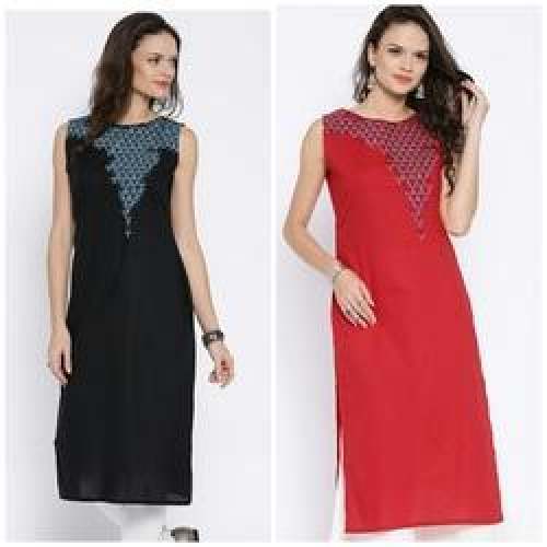 Sleveless Cotton Embroidered Kurtis