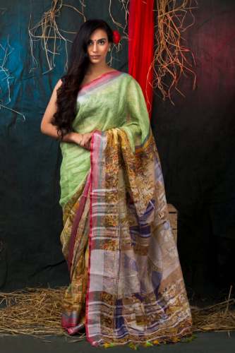 Designer Linen Printed Saree