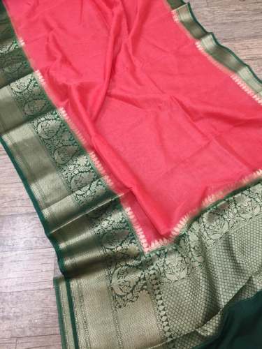 Designer Pink and Green Silk Cotton saree by M R Handloom Fabrics