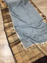 Fancy Grey Silk Cotton Party wear Saree
