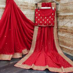 Embroidery Jari threads work Saree with stone work