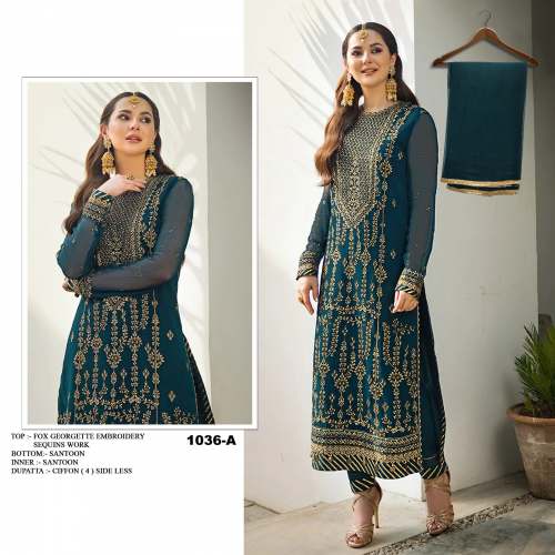 Heavy Fox Georgette With Heavy Embroidery Pakistan Suit DN 1036