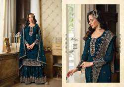LT NITYA VOL 183 Heavy Faux BLUMING Georgette with Embroidery Work sharara suit DN 8301 TO 8306