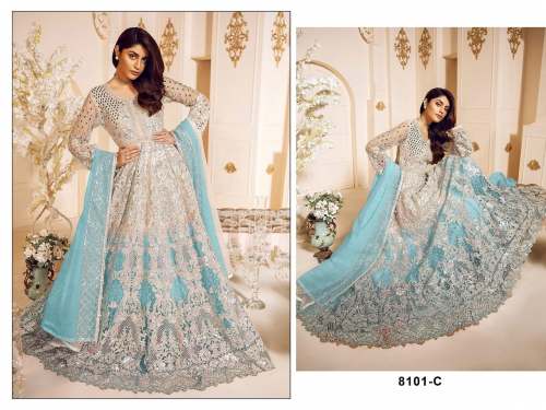 PAKISTANI BUTTERFLY SHEDED SALWAR SUIT 8101 SKY
