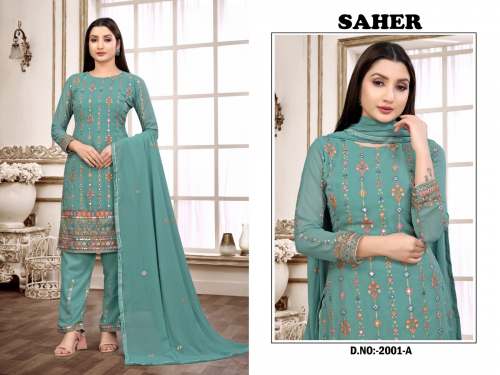 Saher Faux Georgette with Dual Sequence Multi Embroidery work Designer Suit