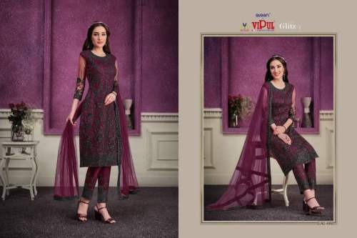 VIPUL GLITZ DESIGNER SUIT HEAVY NET WITH SEQUENCE 