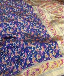 Blue Printed Banarasi Silk Saree For Women