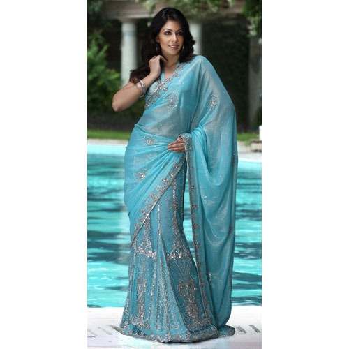 Latest Design Sky Blue lehenga Saree by Navya Saree Center