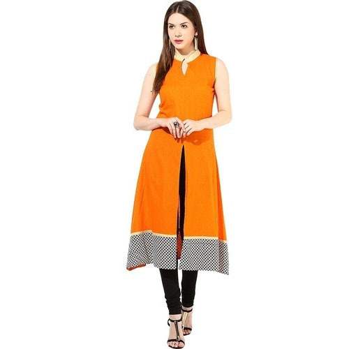 Stand Collar Plain Front Slit Kurti 
