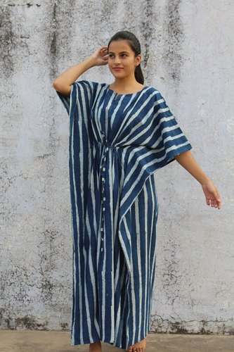 Long And Short Printed Indigo Kaftan  by Nandys 13