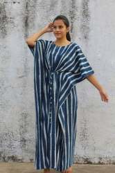Long And Short Printed Indigo Kaftan 