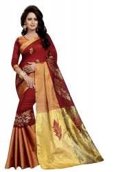 AK RED EMBROIDERY COTTON POLYESTER SILK JK SAREE