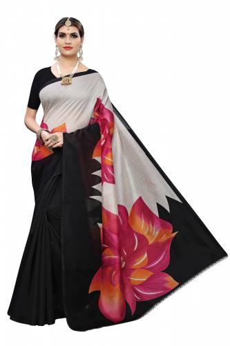 BALA BLACK & PINK ART SILK PRINTED SAREE