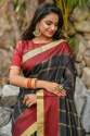 Black chanderi cotton-weaving saree zari borderï»¿ thumb 1