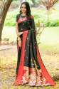 BLACK COTTON SAREE AND RESHAM WOVEN CONTRAST PALLU thumb 1