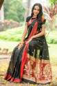 BLACK COTTON SAREE AND RESHAM WOVEN CONTRAST PALLU thumb 2
