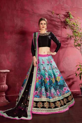 Black-Multicolor Heavy Banglori Silk Lehenga Choli