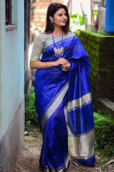 Blue Banglori Raw silk weaving saree 
