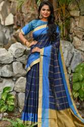 Blue chanderi cotton-weaving saree zari borderï»¿
