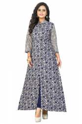 BLUE COTTON PRINTED FLARED READY MADE KURTI