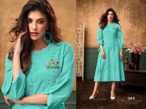 Blue Designer Cotton Kurti With Embroidery Work﻿