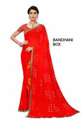 CHIFFON SAREE BANDHANI BOX RED (SCS) 