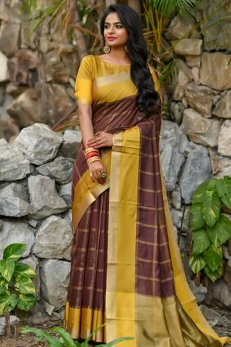 Coffee chanderi cotton-weaving saree zari border﻿