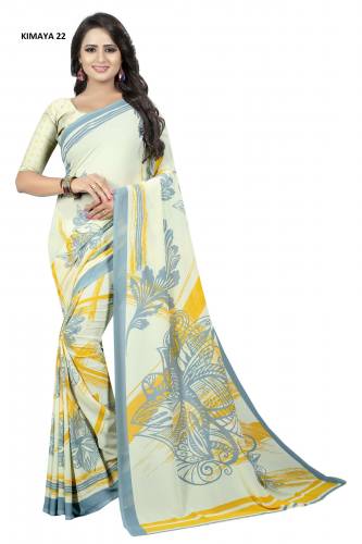 Cream Color Casual Wear Printed Georgette Saree