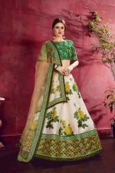 Cream-Green Heavy Banglori Silk Lehenga Choli