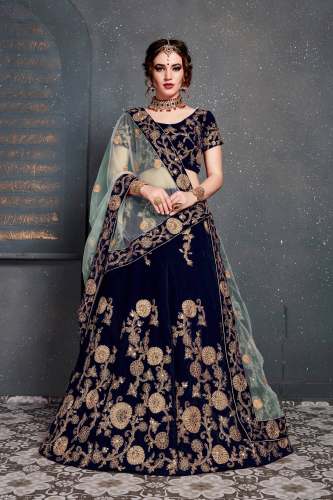 Designer Heavy Embroidered Navy Blue Lehenga Choli