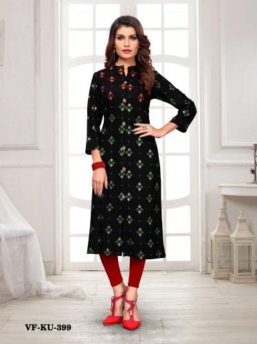 EMBROIDERED RAYON BLACK STYLIST KURTIS