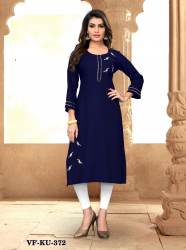 EMBROIDERED RAYON BLUE LETEST KURTIS