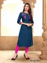 EMBROIDERED RAYON BLUE STYLIST KURTIS