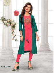 EMBROIDERED RAYON GREEN AND PINK  STYLIST KURTIS