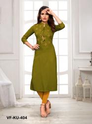 EMBROIDERED RAYON GREEN STYLIST KURTIS