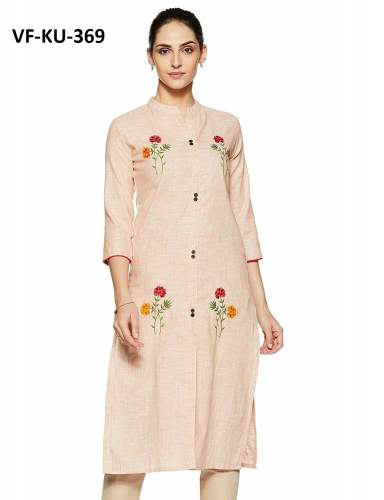 EMBROIDERED RAYON LIGHT ORANGE STYLIST KURTIS
