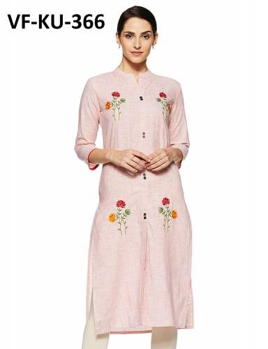 EMBROIDERED RAYON LIGHT PINK STYLIST KURTIS