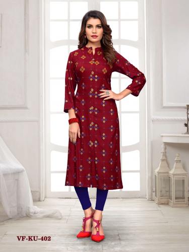 EMBROIDERED RAYON MARUN STYLIST KURTIS