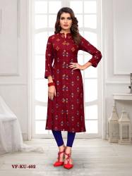 EMBROIDERED RAYON MARUN STYLIST KURTIS