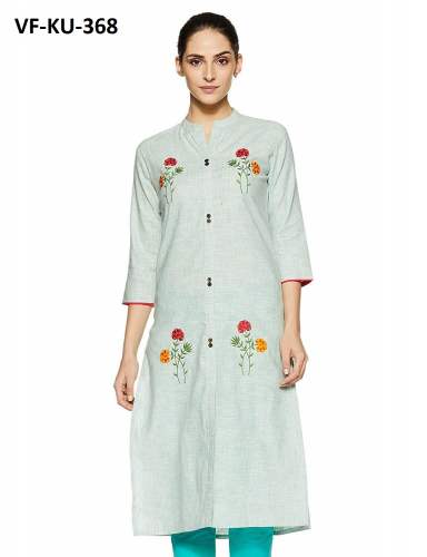 EMBROIDERED RAYON SKY BLUE STYLIST KURTIS